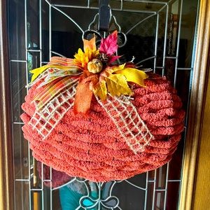 Pumpkin wreath door hanger. Handmade. One of a kind. Home or office.
